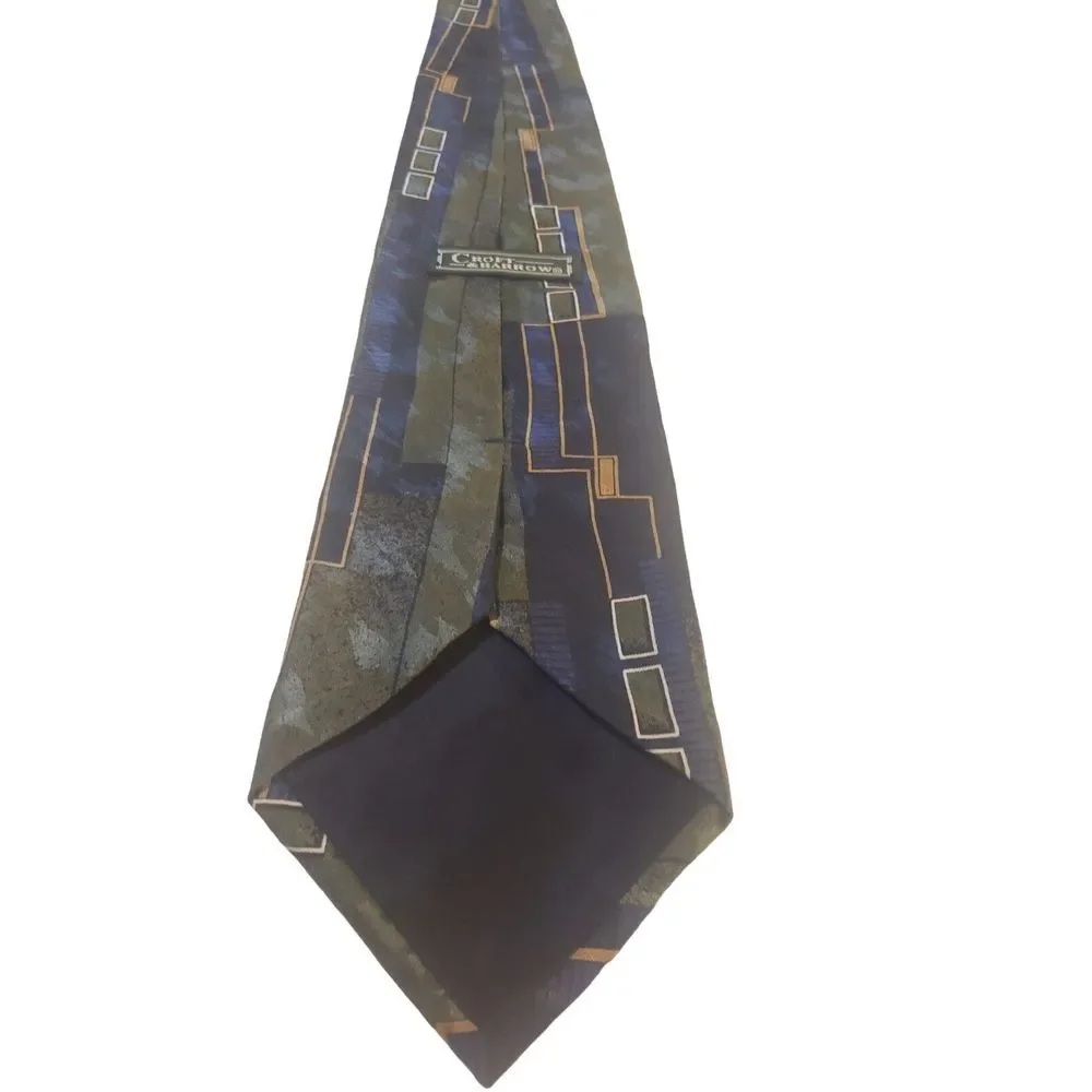 Vintage Croft & Barrow All Silk Necktie Mens Made in USA Blue Green‎